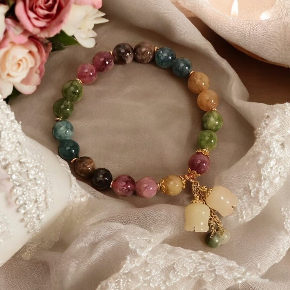 Multicolor Beaded Bracelet with Gold‎ Accents